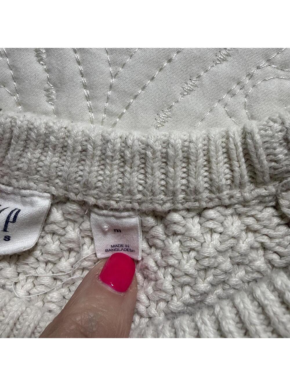 GAP Child Size M Organic Off White Cable Knit Sweater 100% Cotton‎ CabinCore - Picture 3 of 7